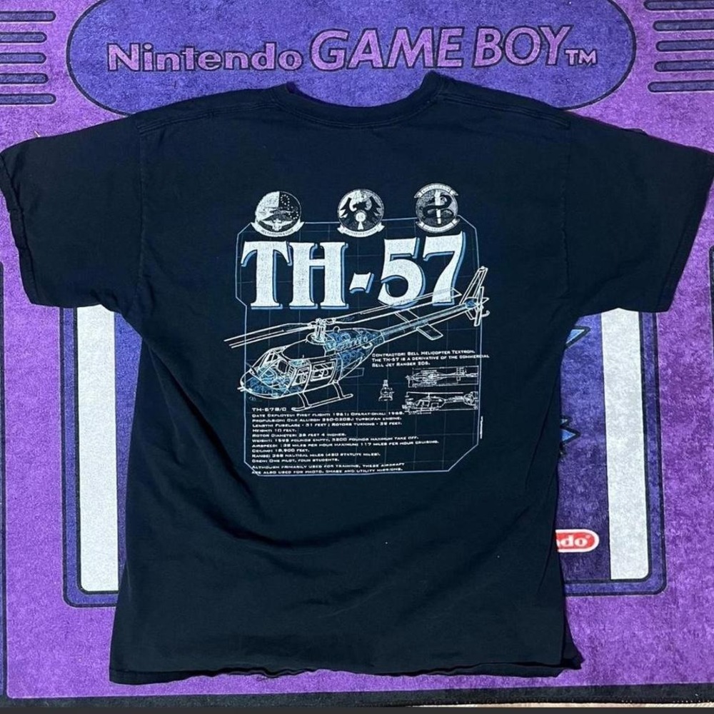 Really cool Large retro 1994 TH-57 helicopter tee black blue and white